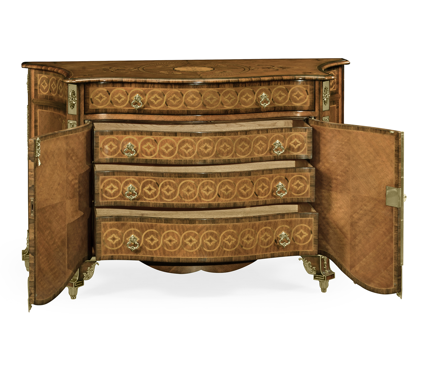 Chippendale Style Inlaid Cabinet Chest of Drawers
