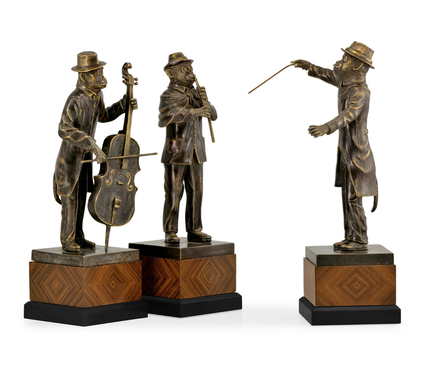 Antique Dark Bronze Monkey Orchestra Set