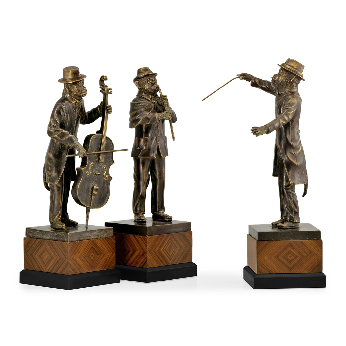 Antique Dark Bronze Monkey Orchestra Set