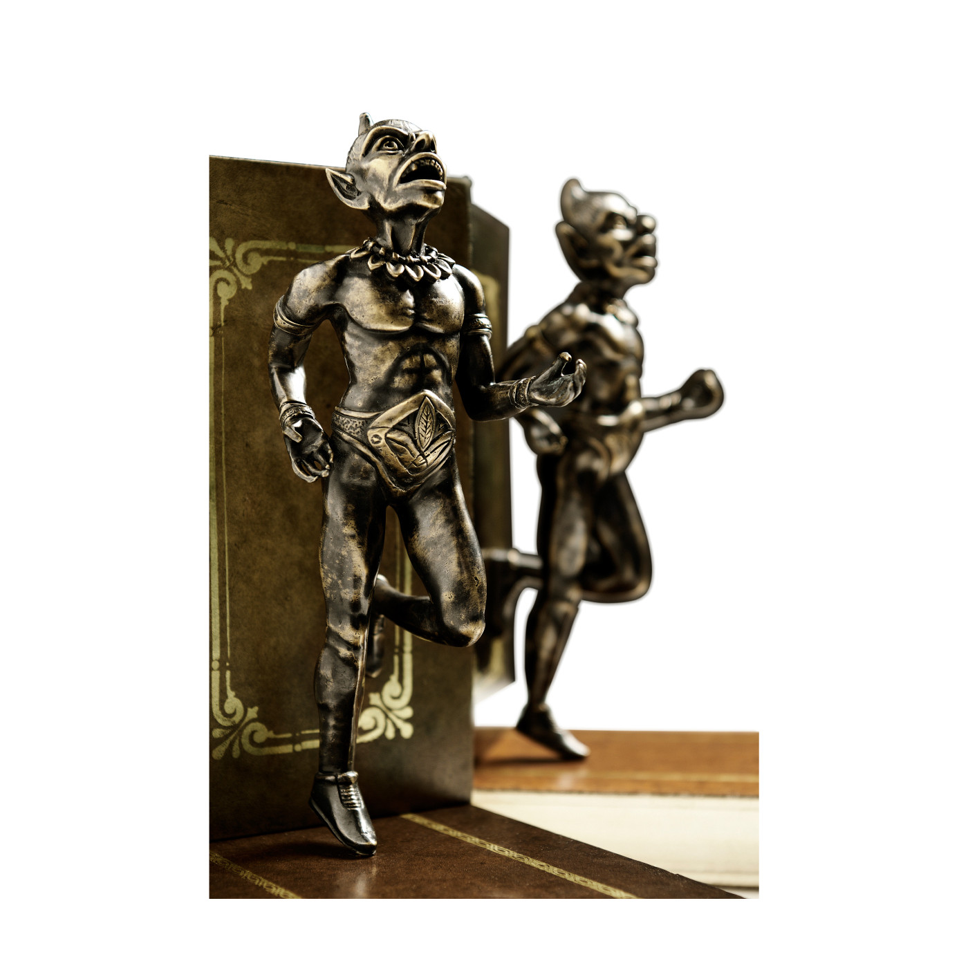 Pair of Antique Dark Bronze Elf Bookends