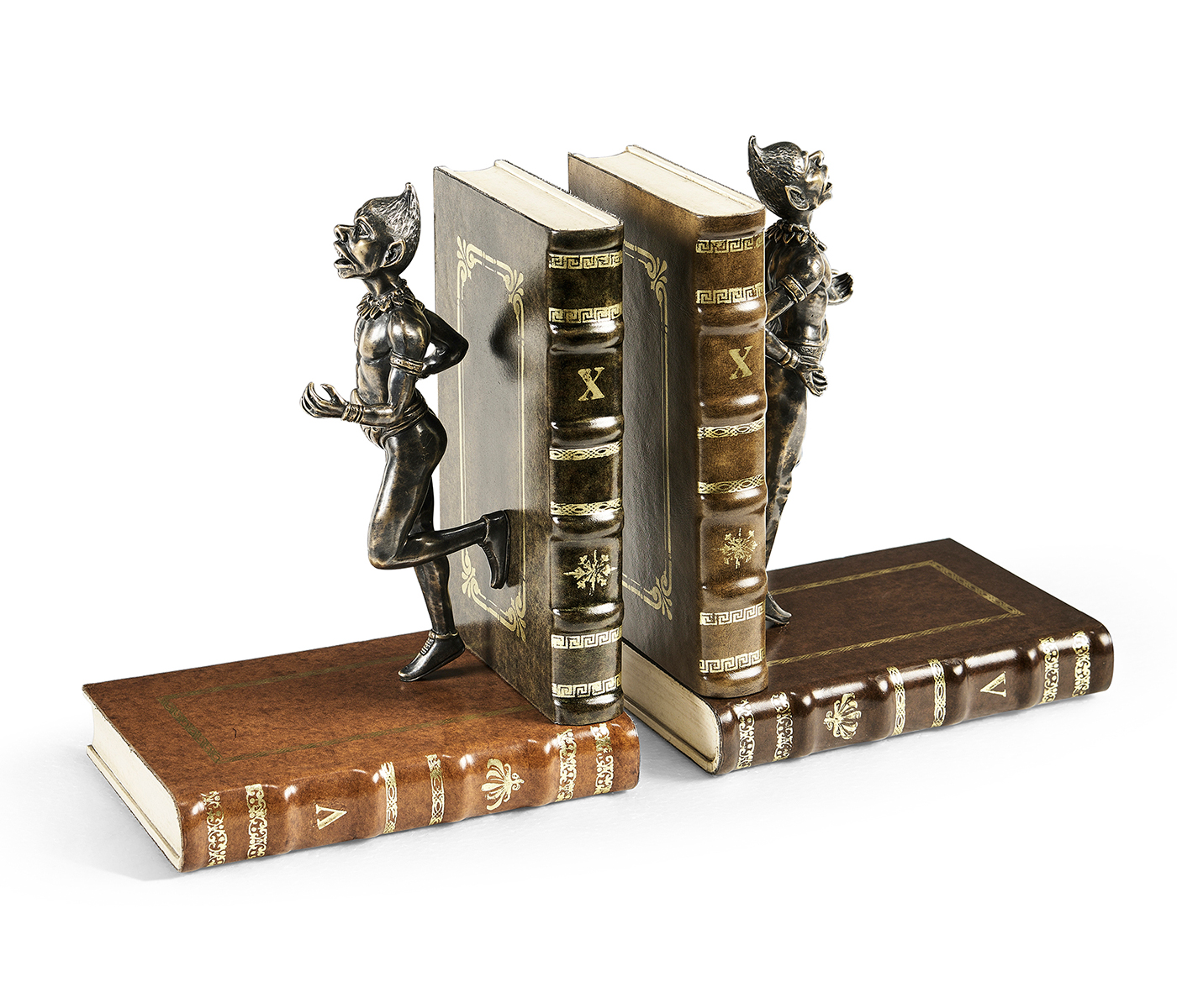 Pair of Antique Dark Bronze Elf Bookends