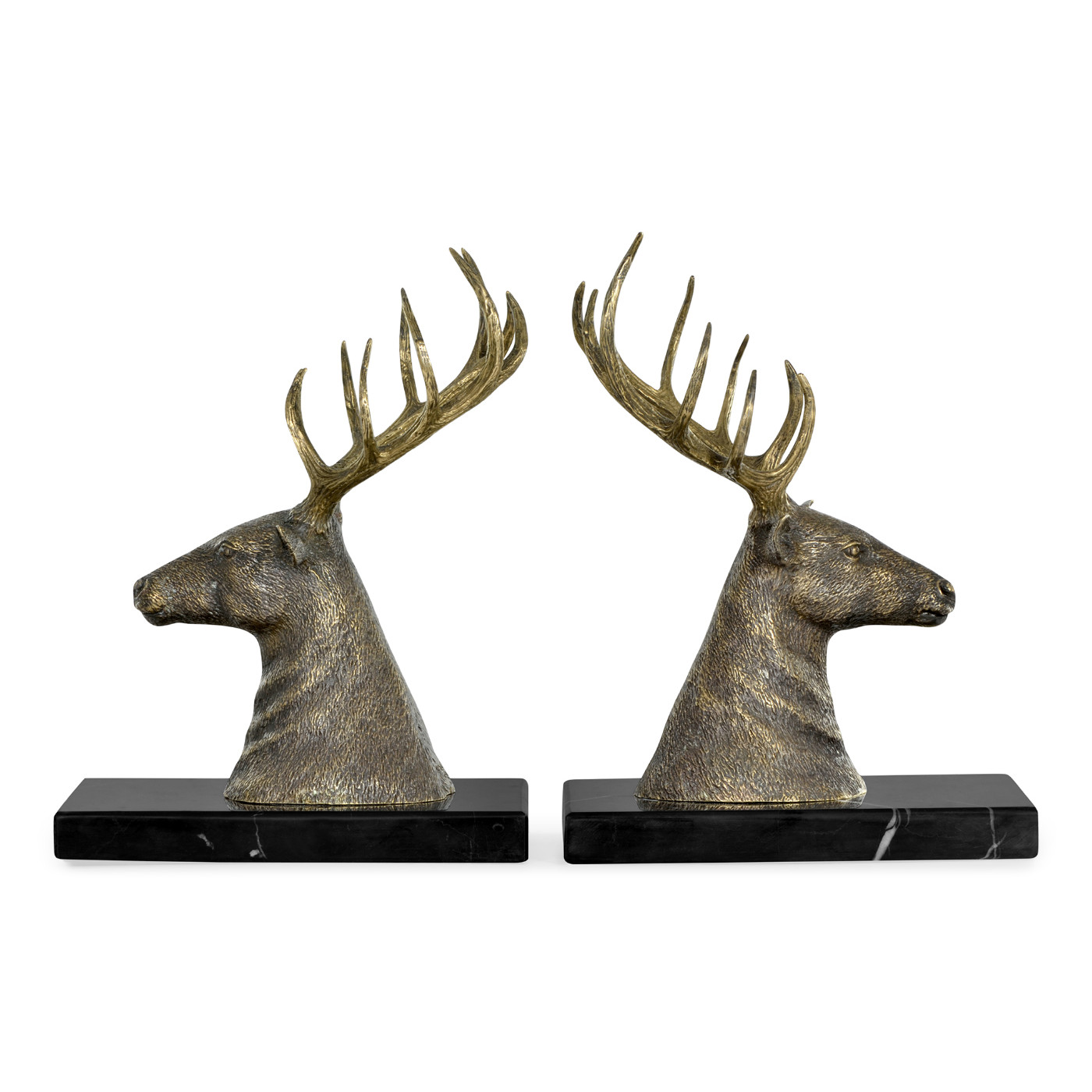 Pair of Light Brass Deer Mounted Bookends
