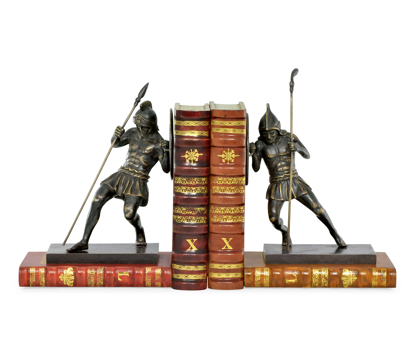 Pair of Antique Dark Bronze Roman Gladiator Bookends