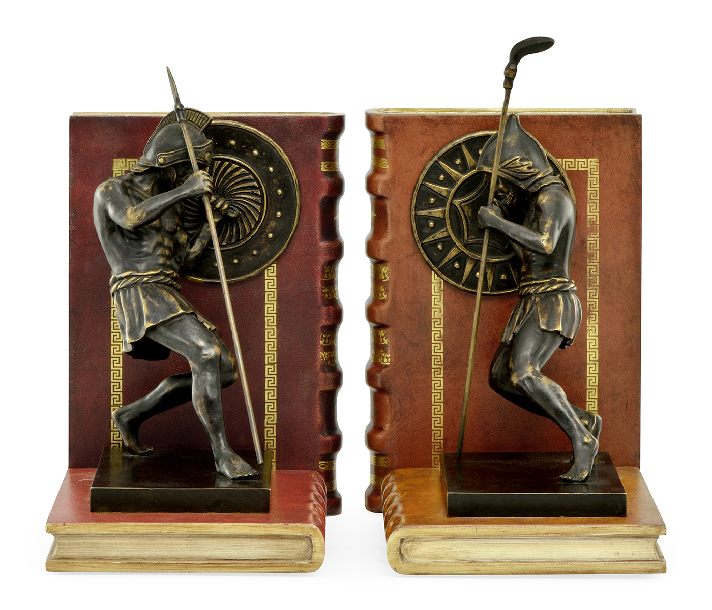 Pair of Antique Dark Bronze Roman Gladiator Bookends