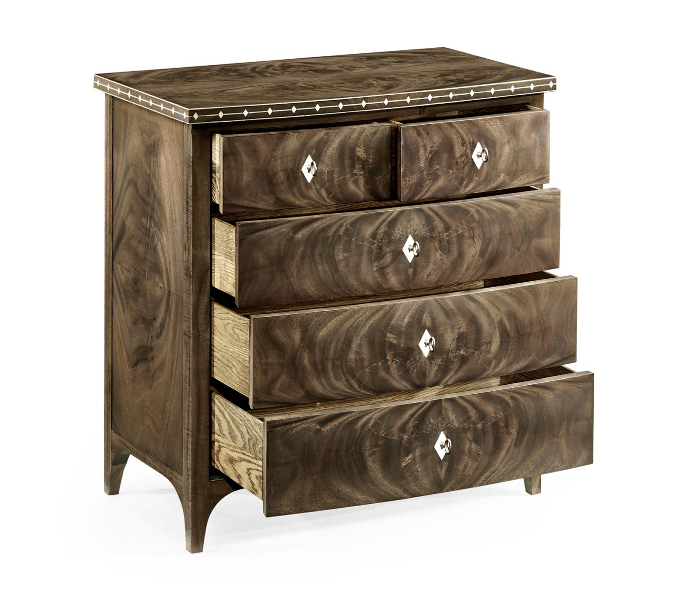Small Bleached Mahogany Chest of Drawers with Bone Inlay