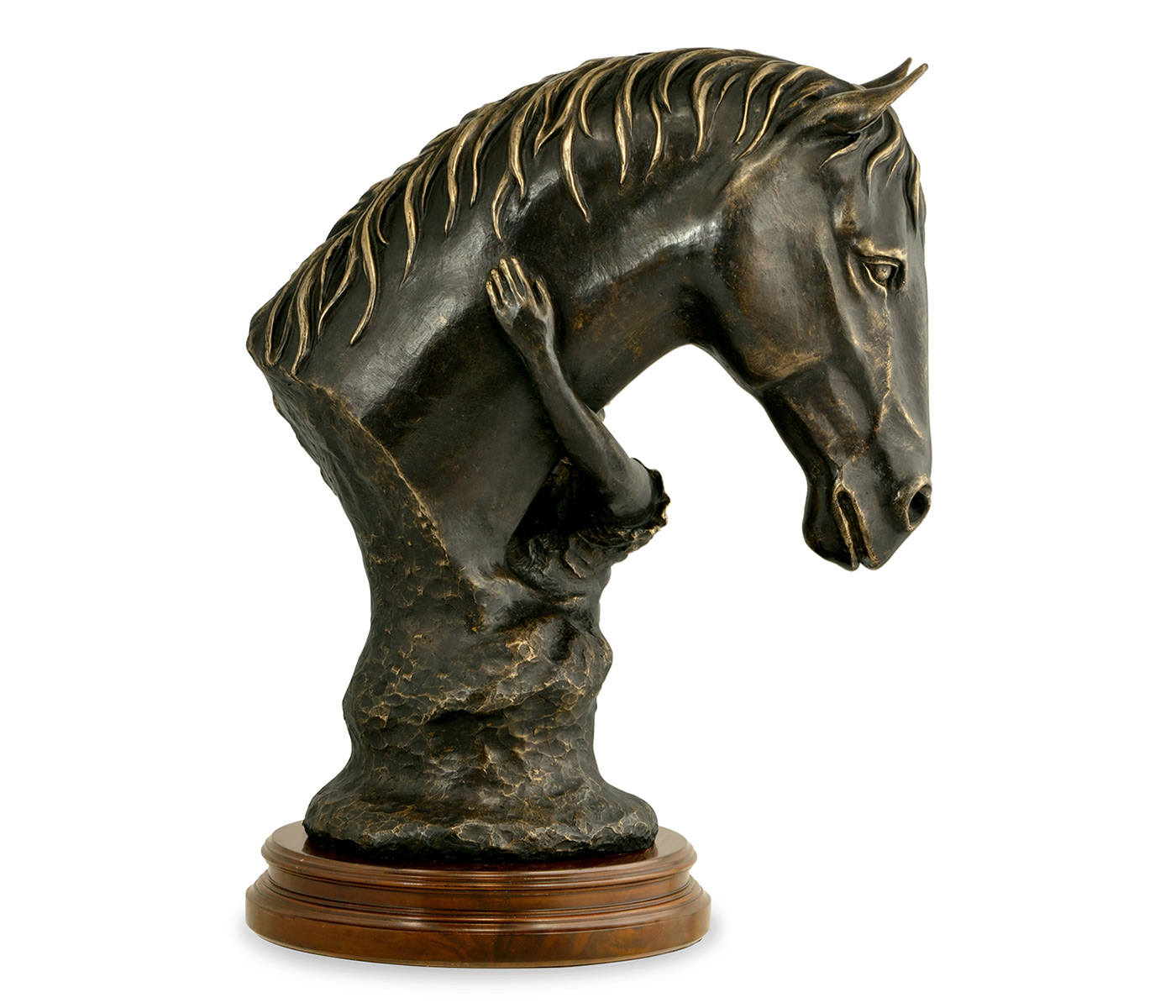 Antique Dark Bronze Young Girl & Her Horse
