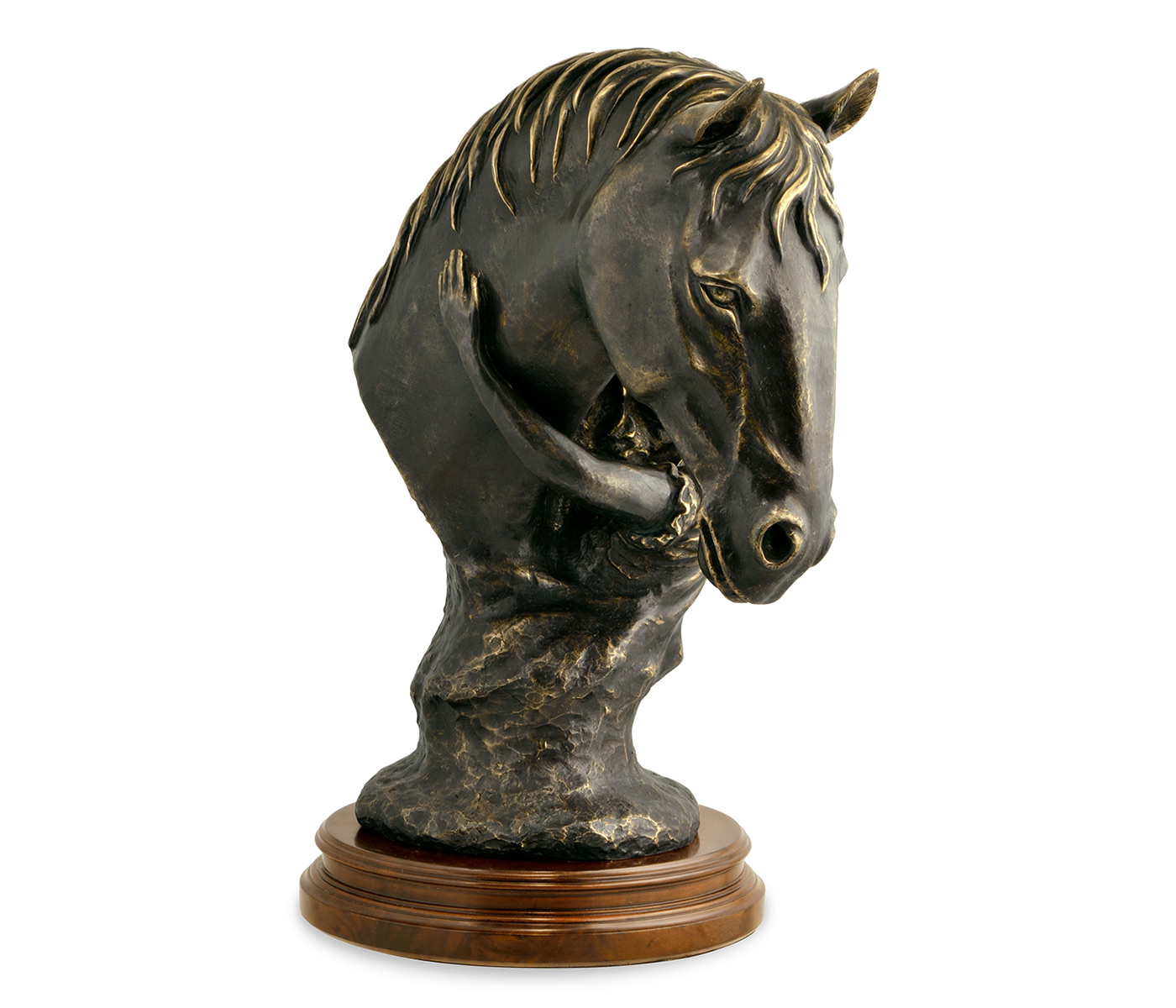 Antique Dark Bronze Young Girl & Her Horse