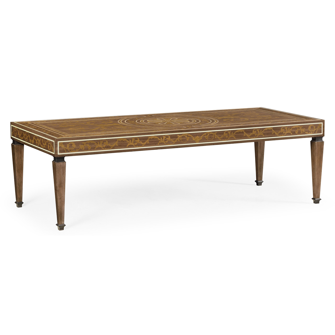 Long Rectangular Tobacco Walnut & Marquetry Coffee Table
