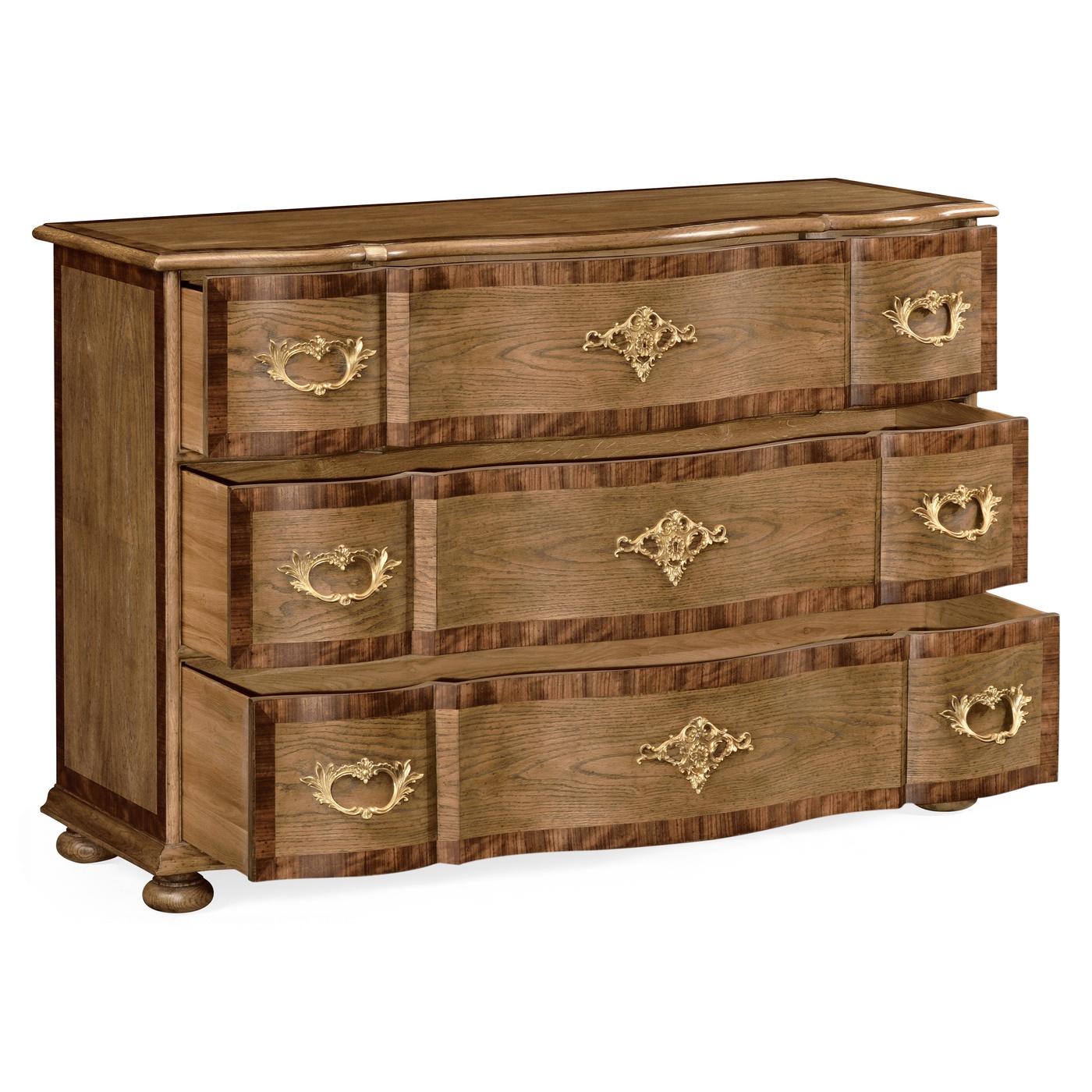 Rectangular Serpentine English Brown Oak Chest of Drawers