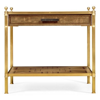 Square English Brown Oak Lamp Table with Drawer