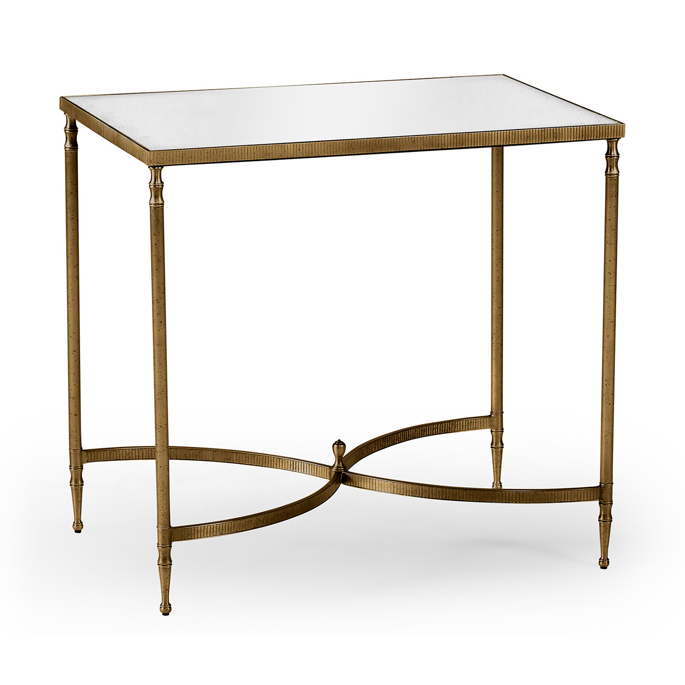 Rectangular Antique Brass End Table with Antique Mirror Top