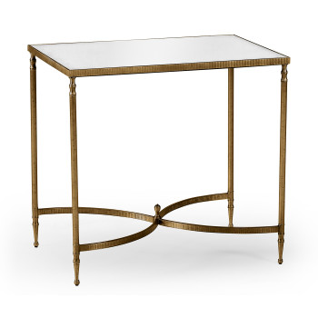 Rectangular Antique Brass End Table with Antique Mirror Top