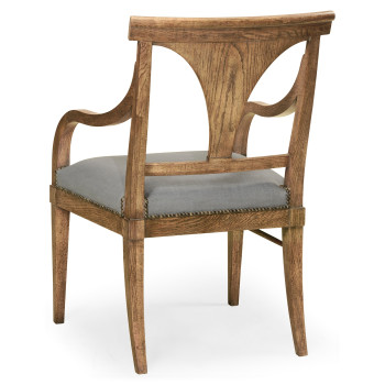 Cut-Out English Brown Oak Dining Arm Chair