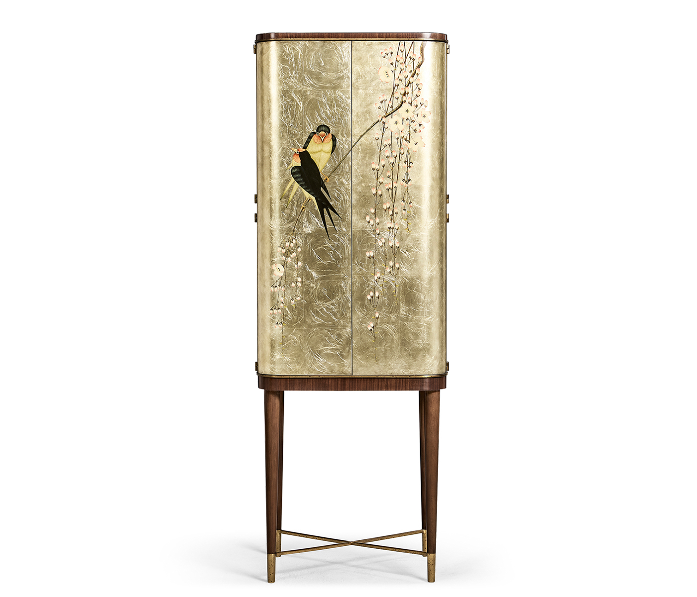 Handpainted on Light Gold Foil Drinks Cabinet