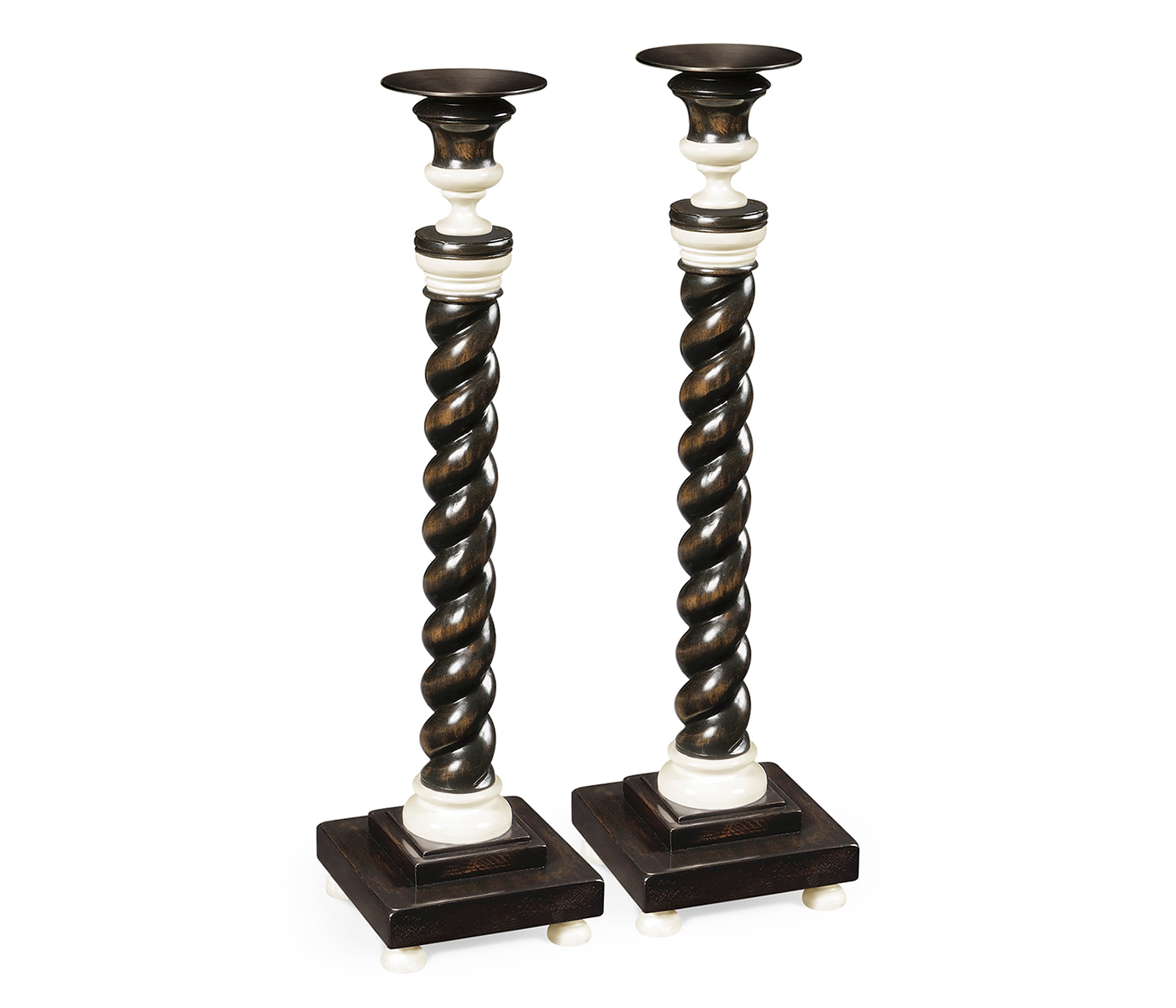 A Pair of Charcoal & Faux Bone Candlesticks