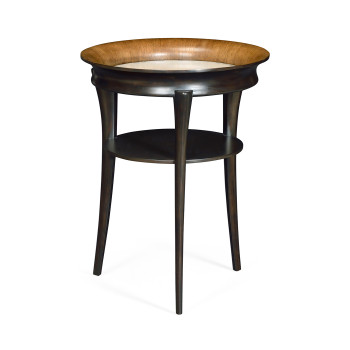 Round Charcoal & Walnut End Table with Antique Mirror Top