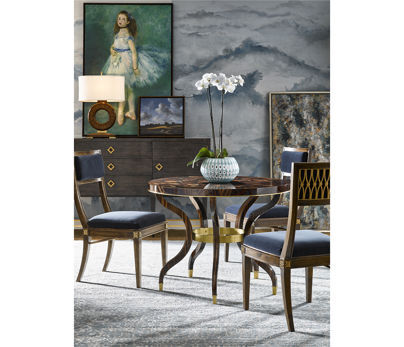 Round Natural Macassar Ebony & Brass Centre Table
