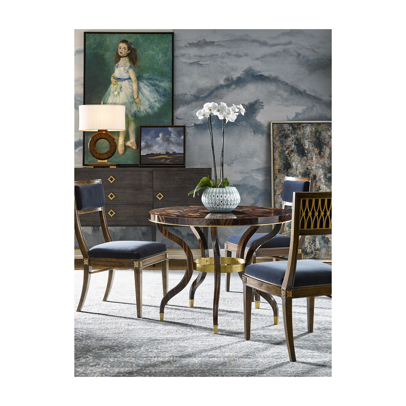 Round Natural Macassar Ebony & Brass Centre Table