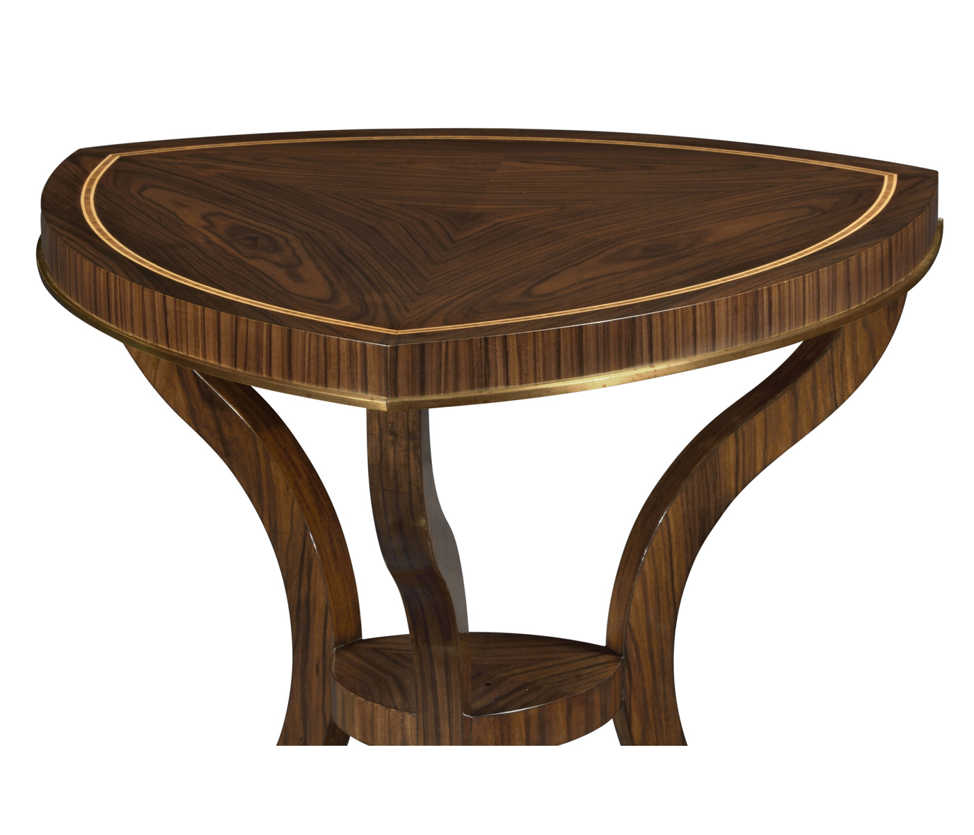Triangular Dark Santos & Brass Side Table