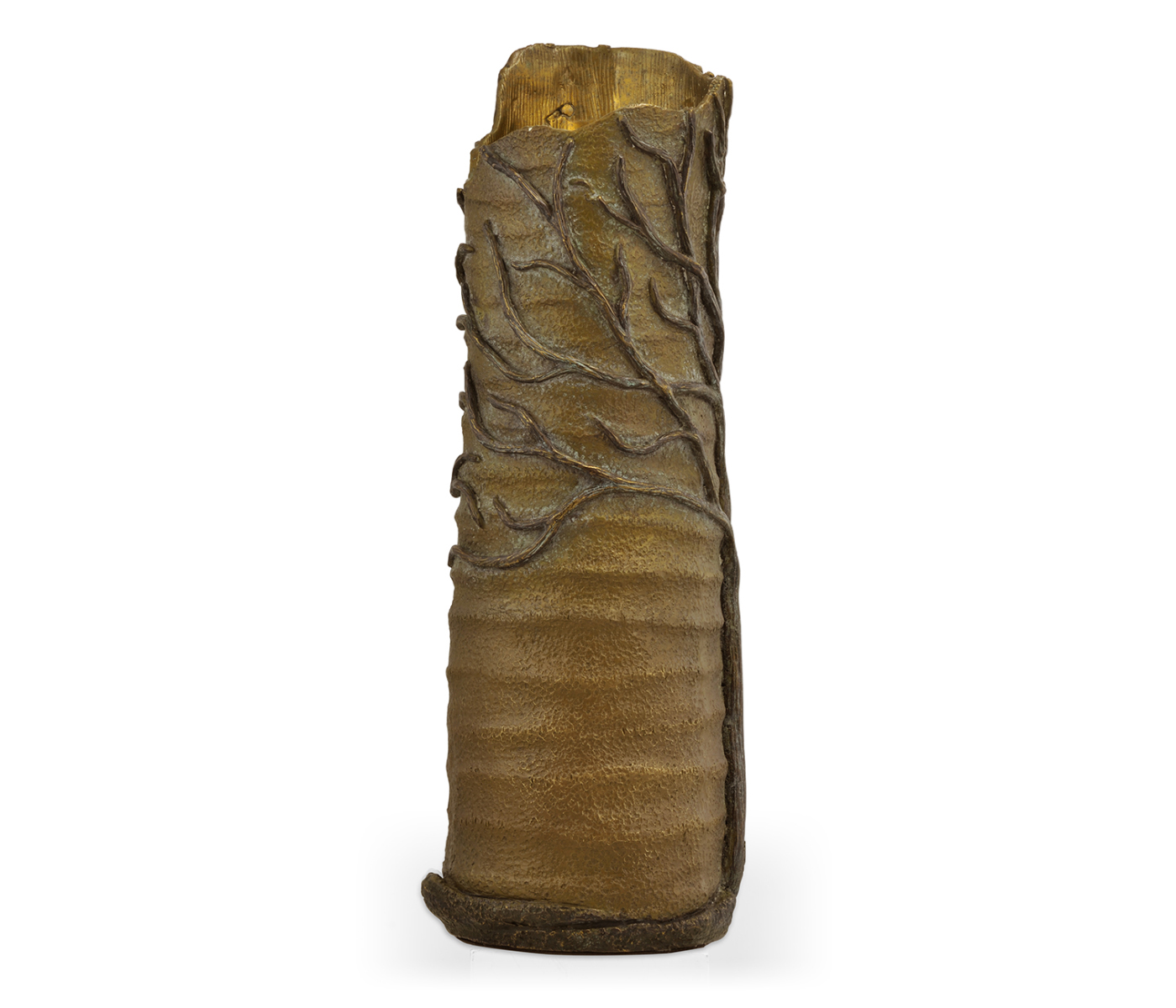 Antique Light Brown Brass Tree Vase