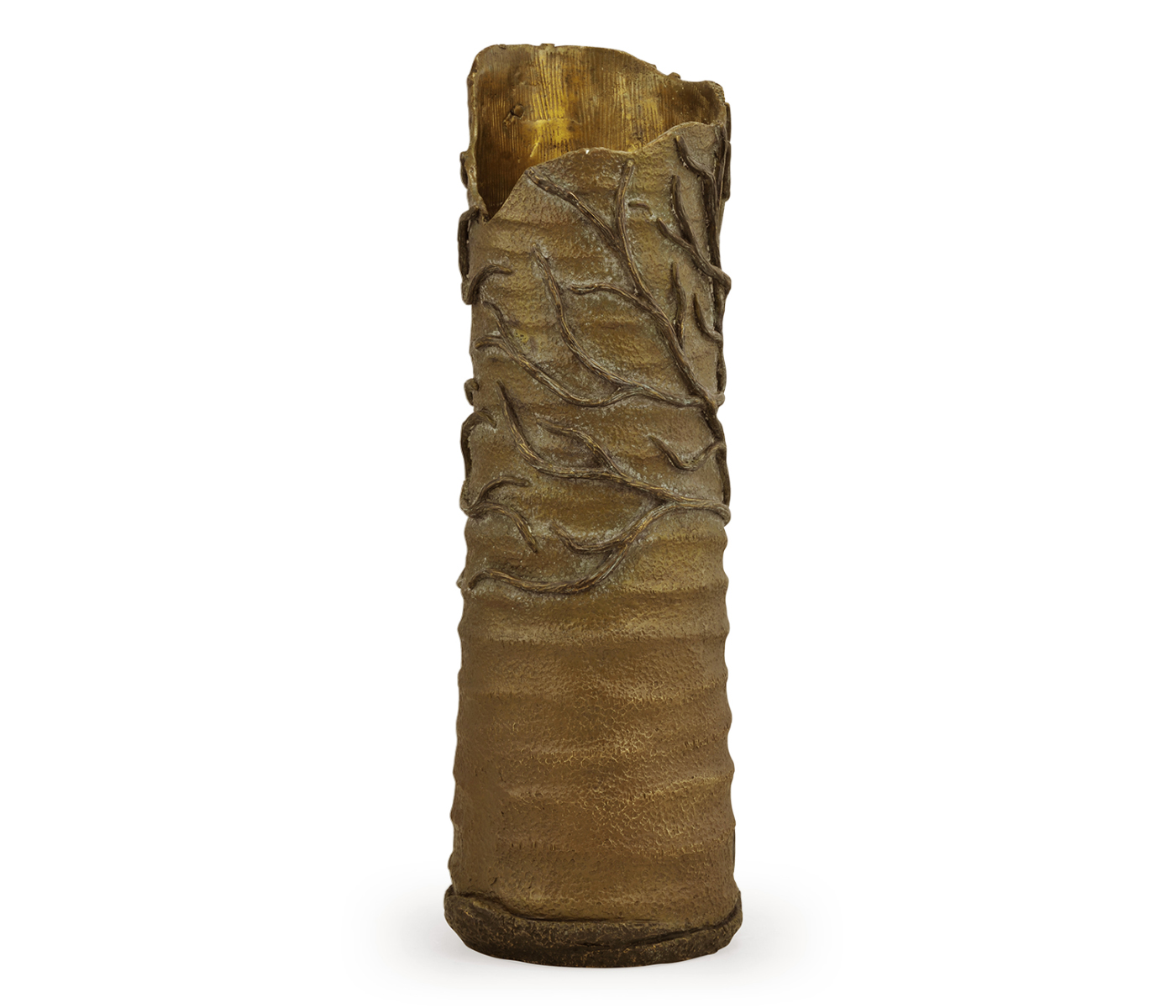 Antique Light Brown Brass Tree Vase