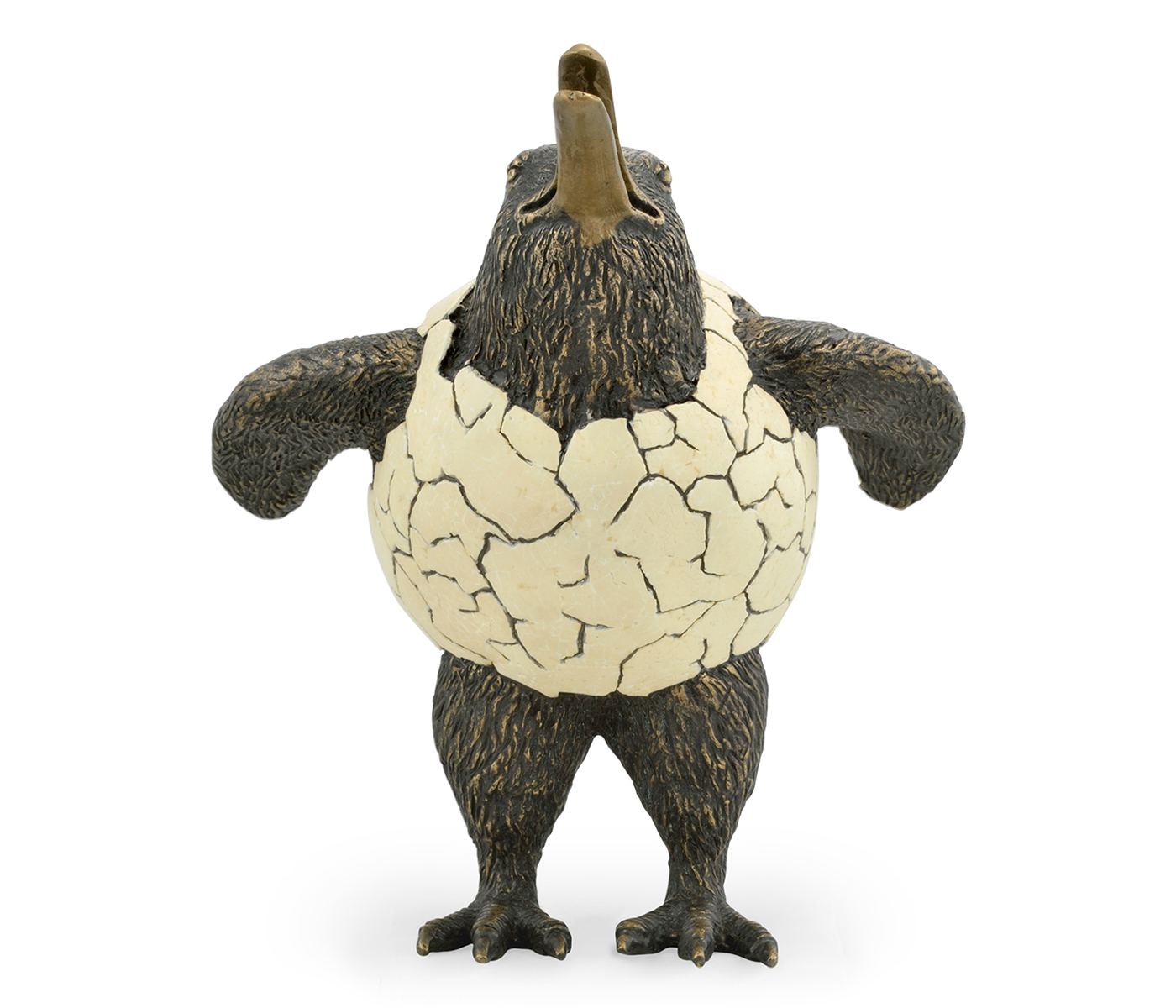 Antique Dark Bronze Kiwi in Broken Eggshell