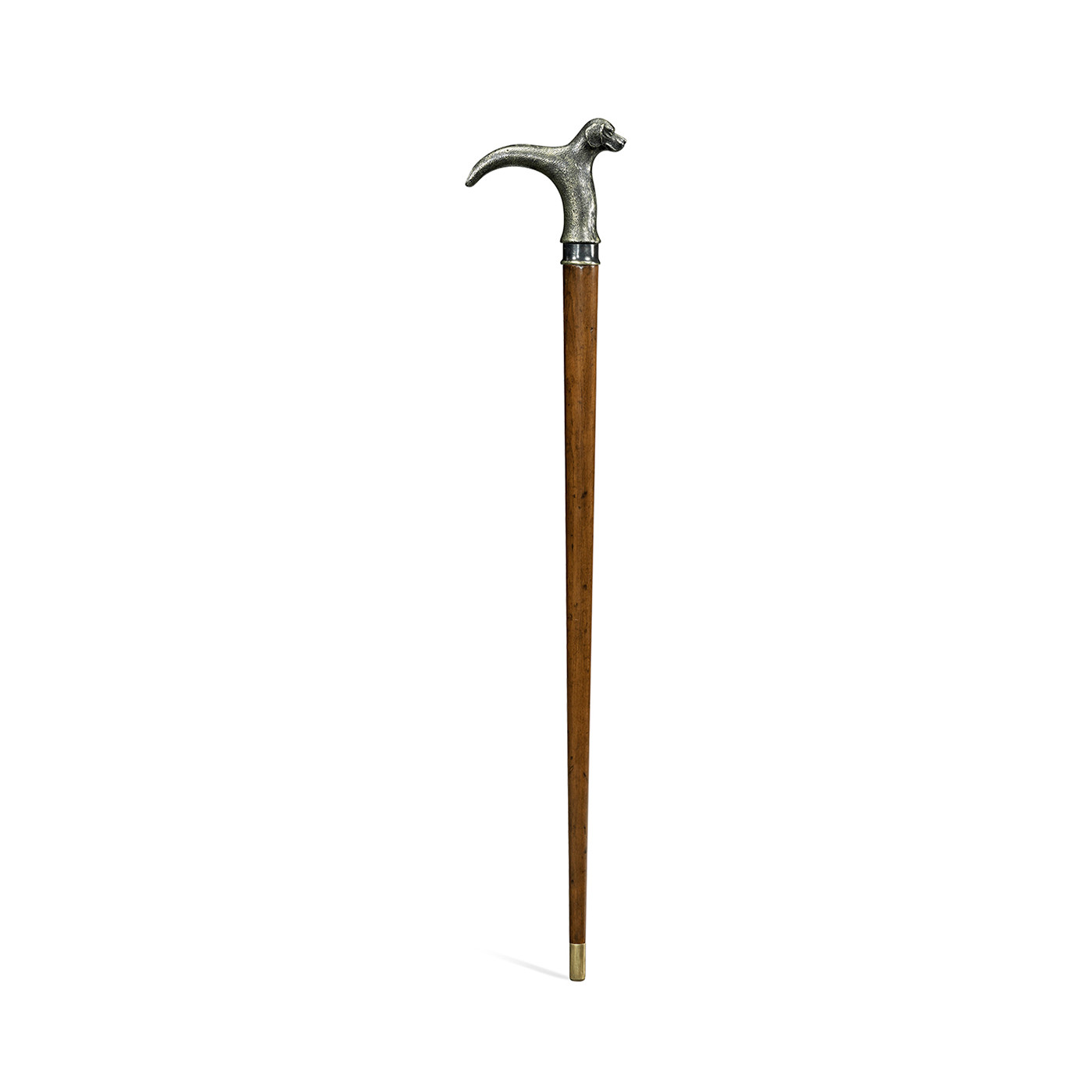 Mahogany Walking Stick with Brass Dog Topper