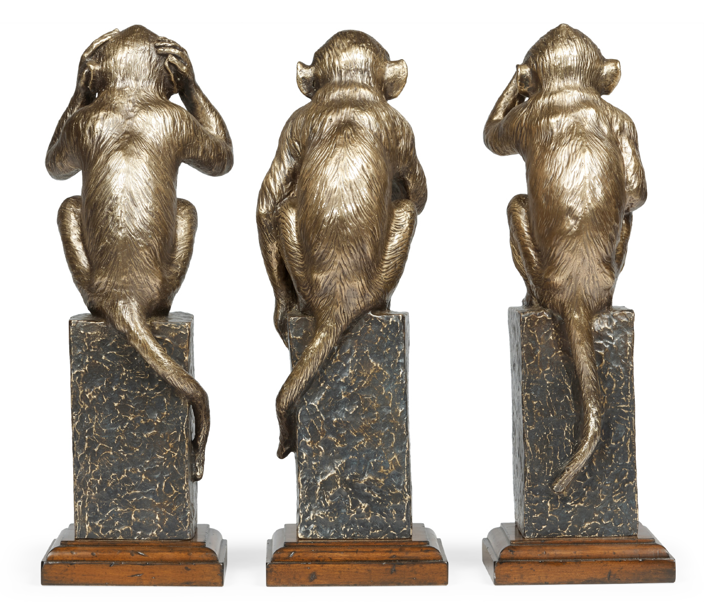 Three Antique Light Brown Brass Wise Monkeys