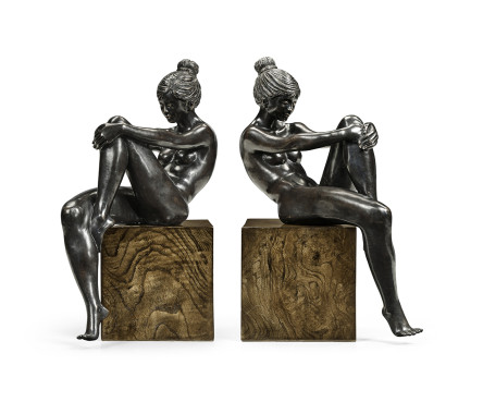Set of Antique Dark Bronze Nude Girl Bookends