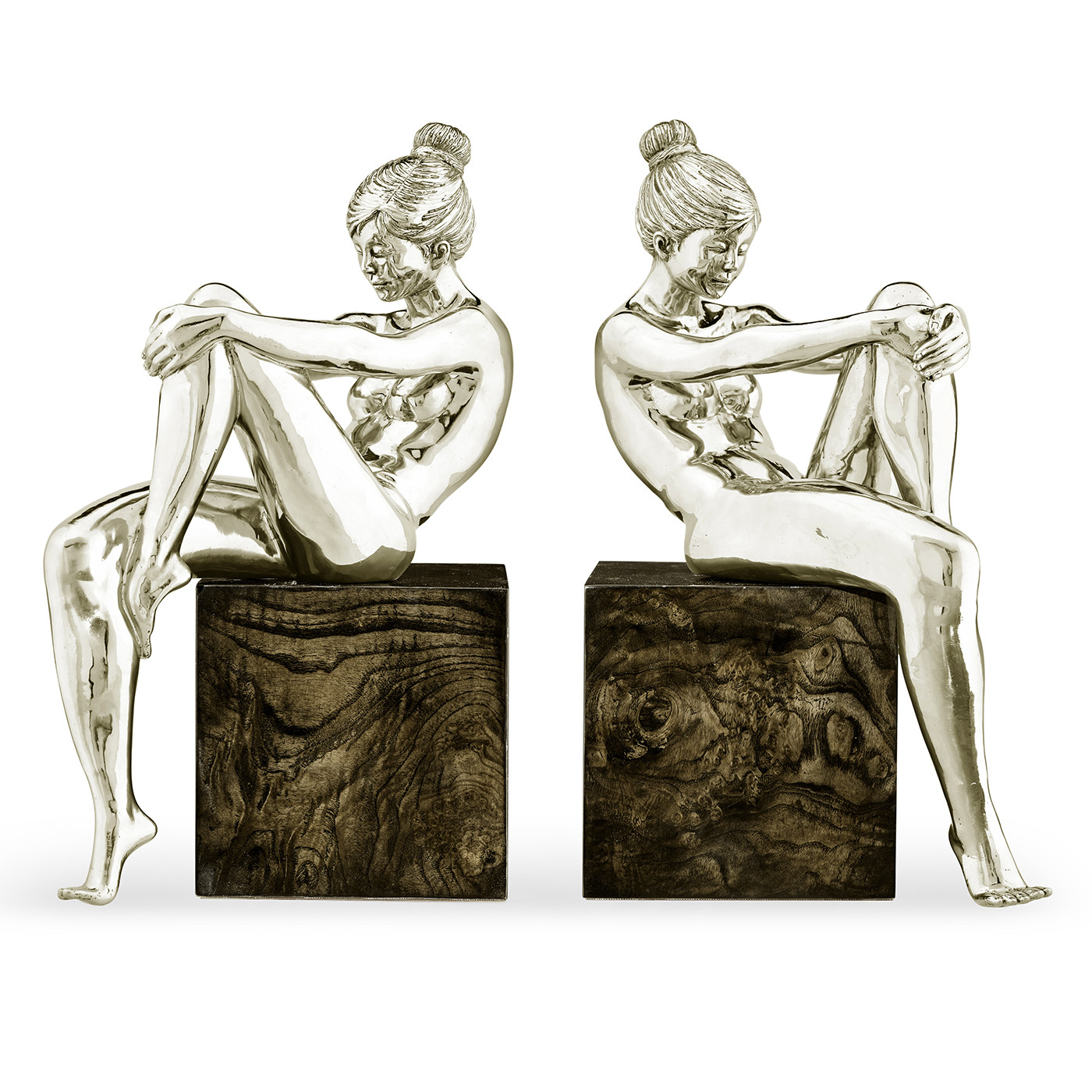 Set of White Brass Nude Girl Bookends