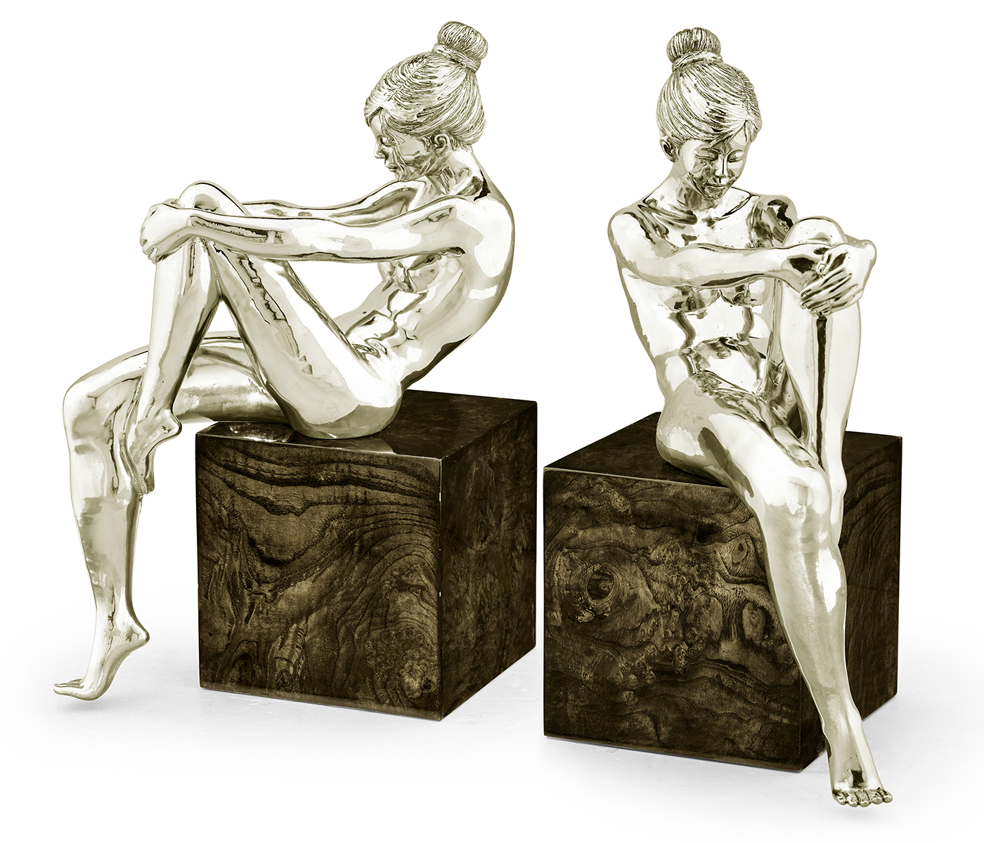 Set of White Brass Nude Girl Bookends