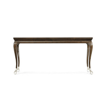 Large Brown Mahogany Console Table with Cabriole Legs & White Brass Claw Feet