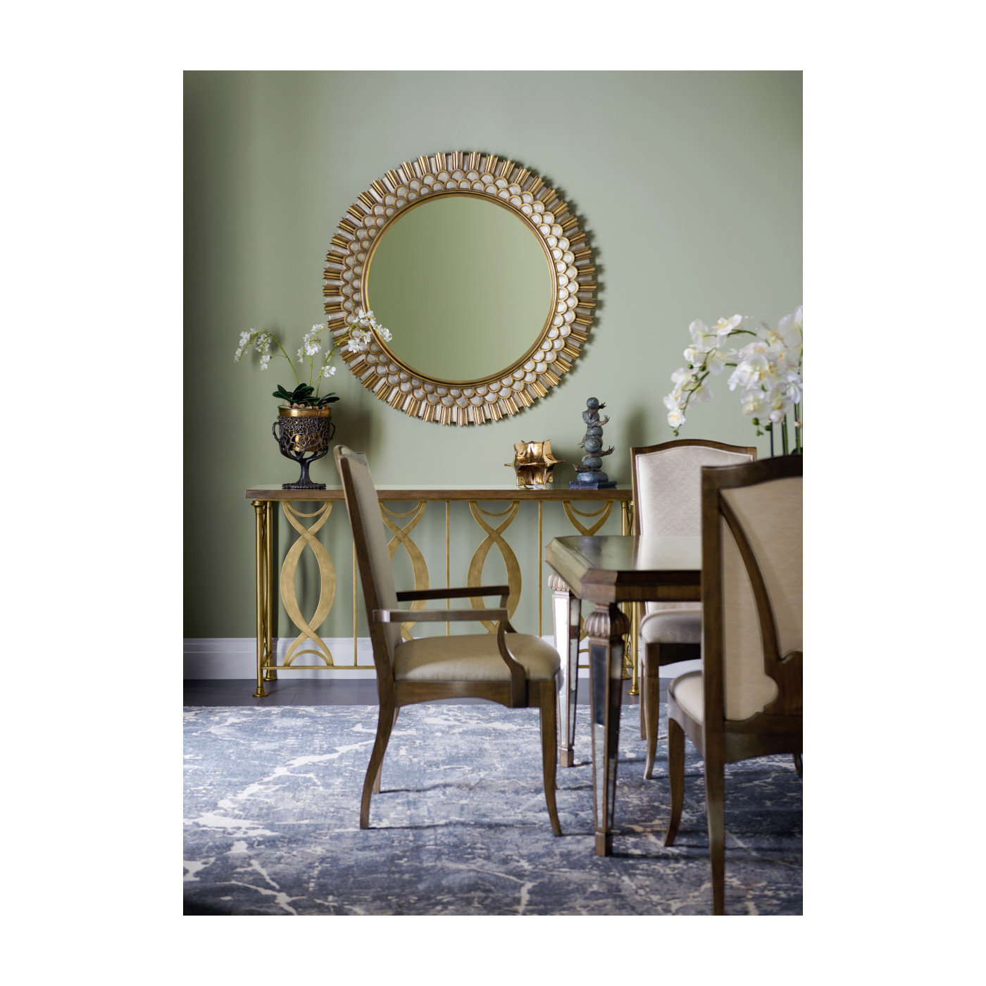 Berkley Walnut & Antique Mirror Dining Table 72