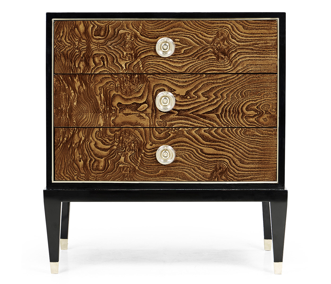 Madison Piano Black & Amber Ash Burl Nightstand