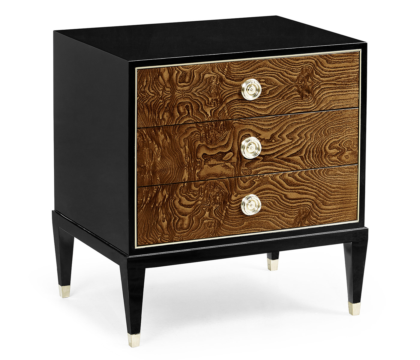 Madison Piano Black & Amber Ash Burl Nightstand