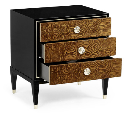Madison Piano Black & Amber Ash Burl Nightstand
