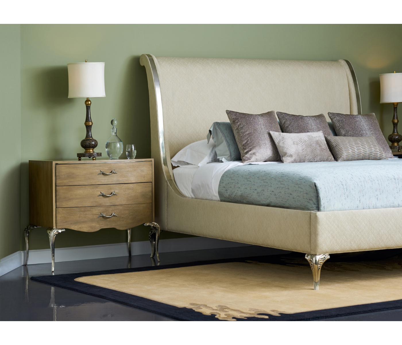 Rivoli White Stainless Steel Cali King Bed