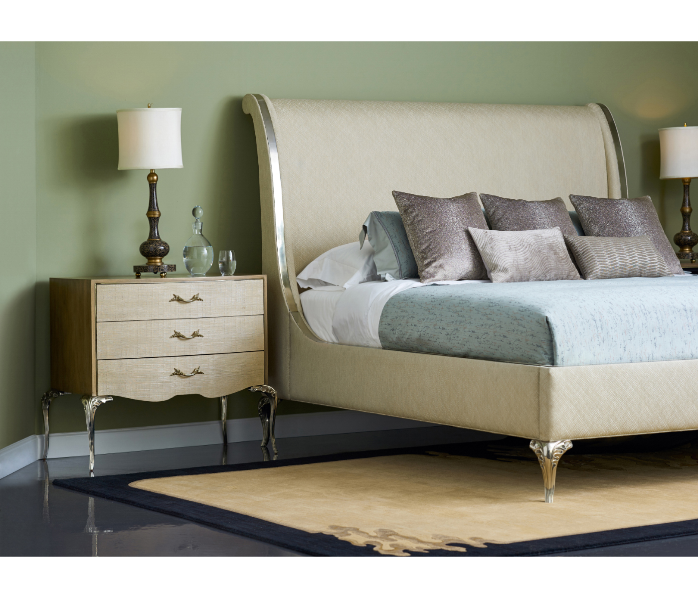 Rivoli White Stainless Steel Cali King Bed