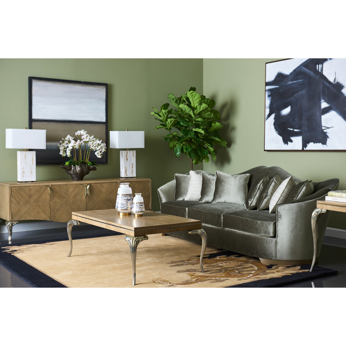 Square Rivoli Walnut & White Stainless Steel Lamp Table