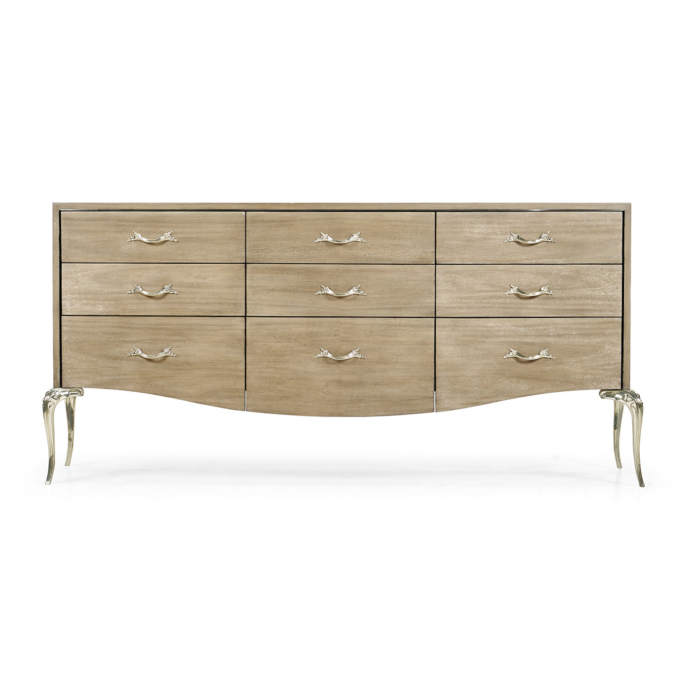 Rivoli Walnut & White Stainless Steel Dresser with Nine Drawers
