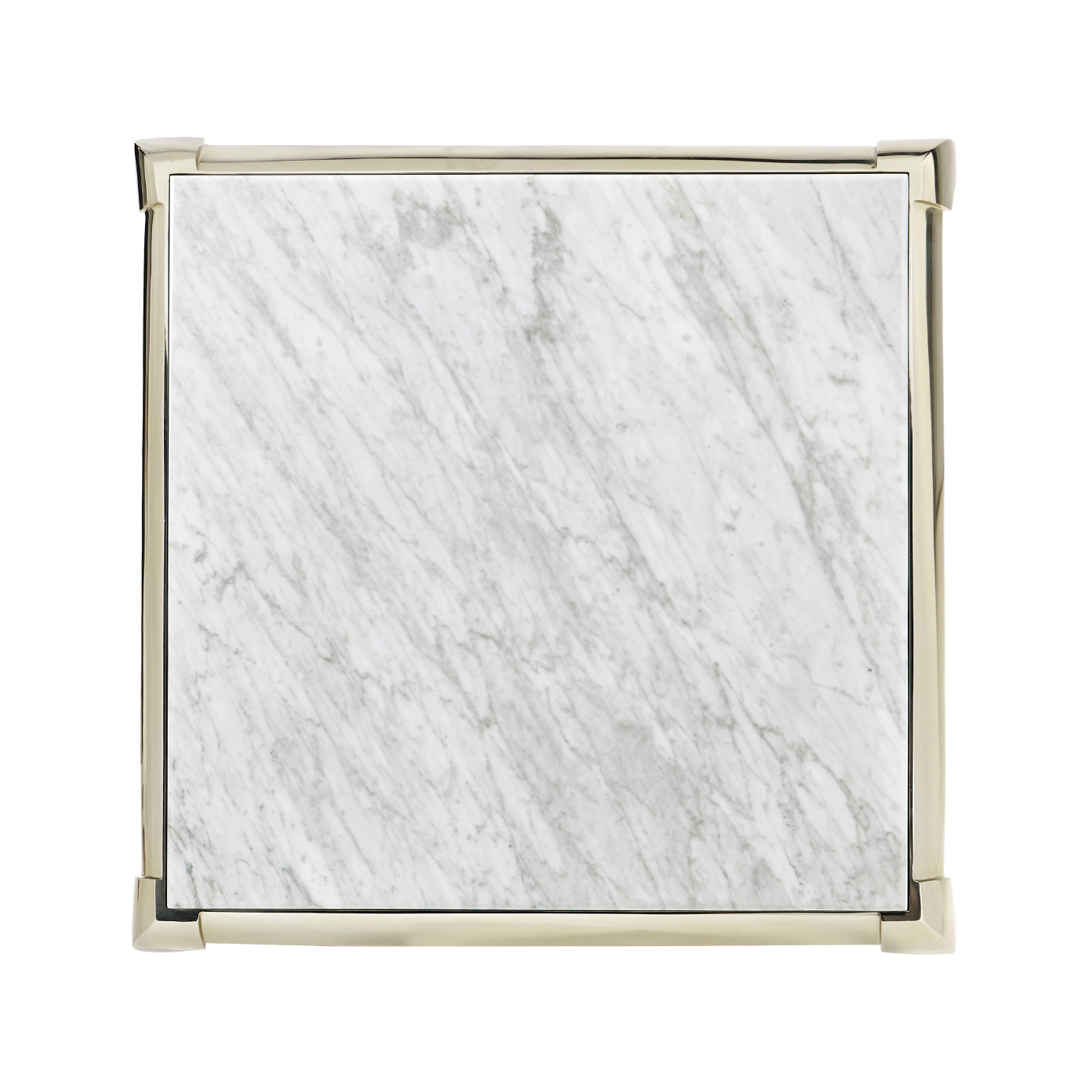 Square Rivoli Walnut & White Stainless Steel End Table with White Carrara Marble Top