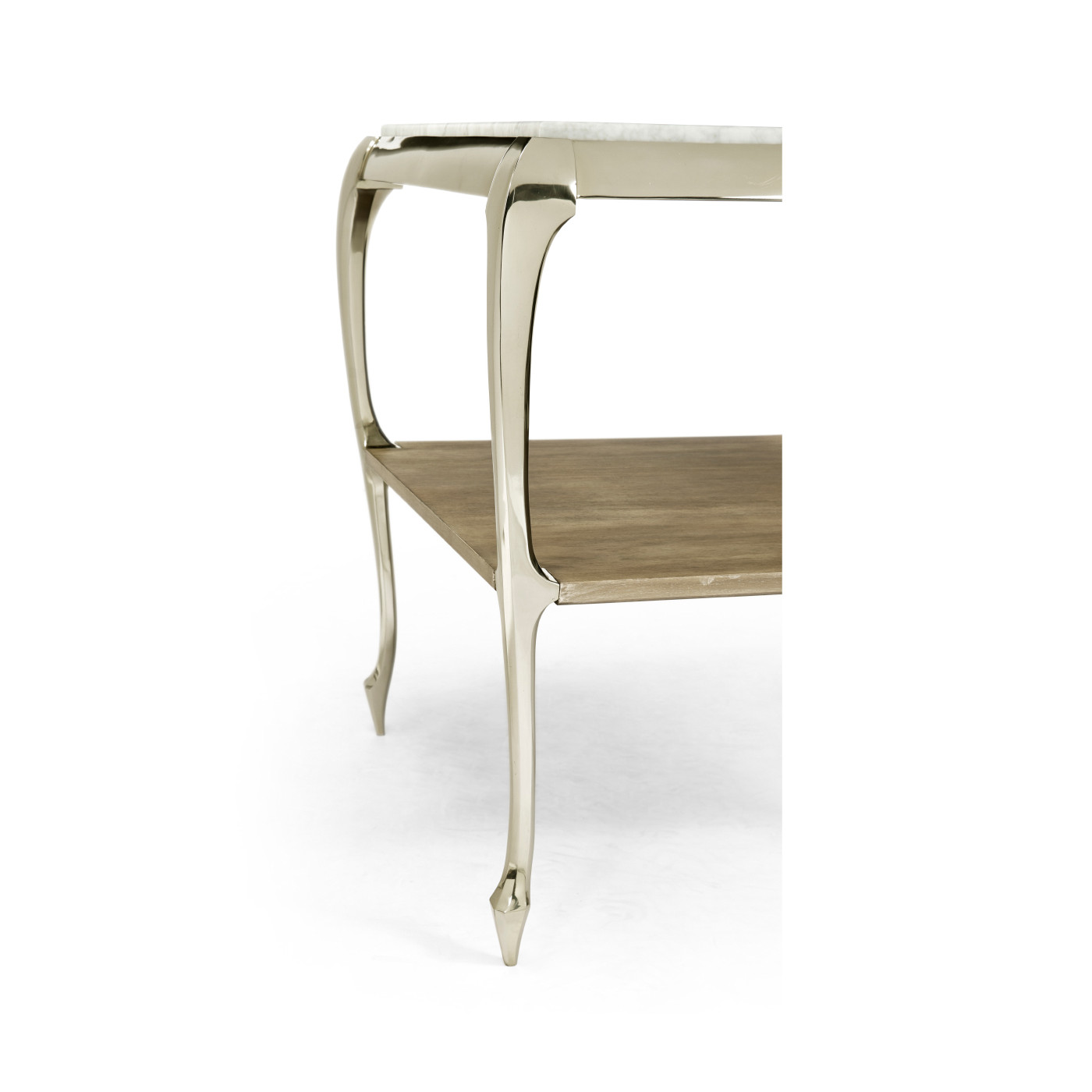 Square Rivoli Walnut & White Stainless Steel End Table with White Carrara Marble Top