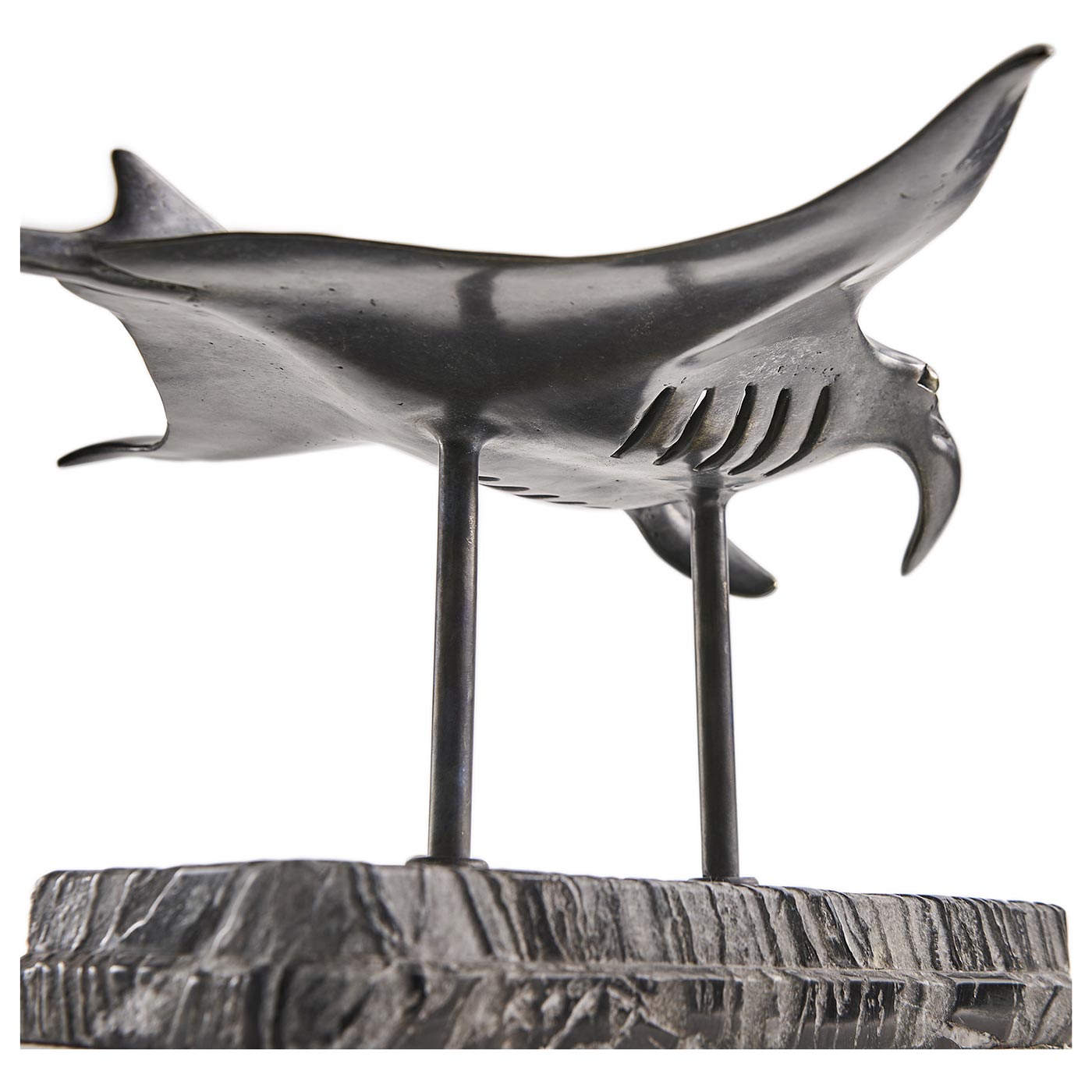 Manta Ray Bronze Statue with Marble Base