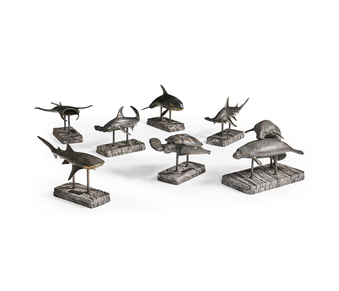 Manta Ray Bronze Statue with Marble Base