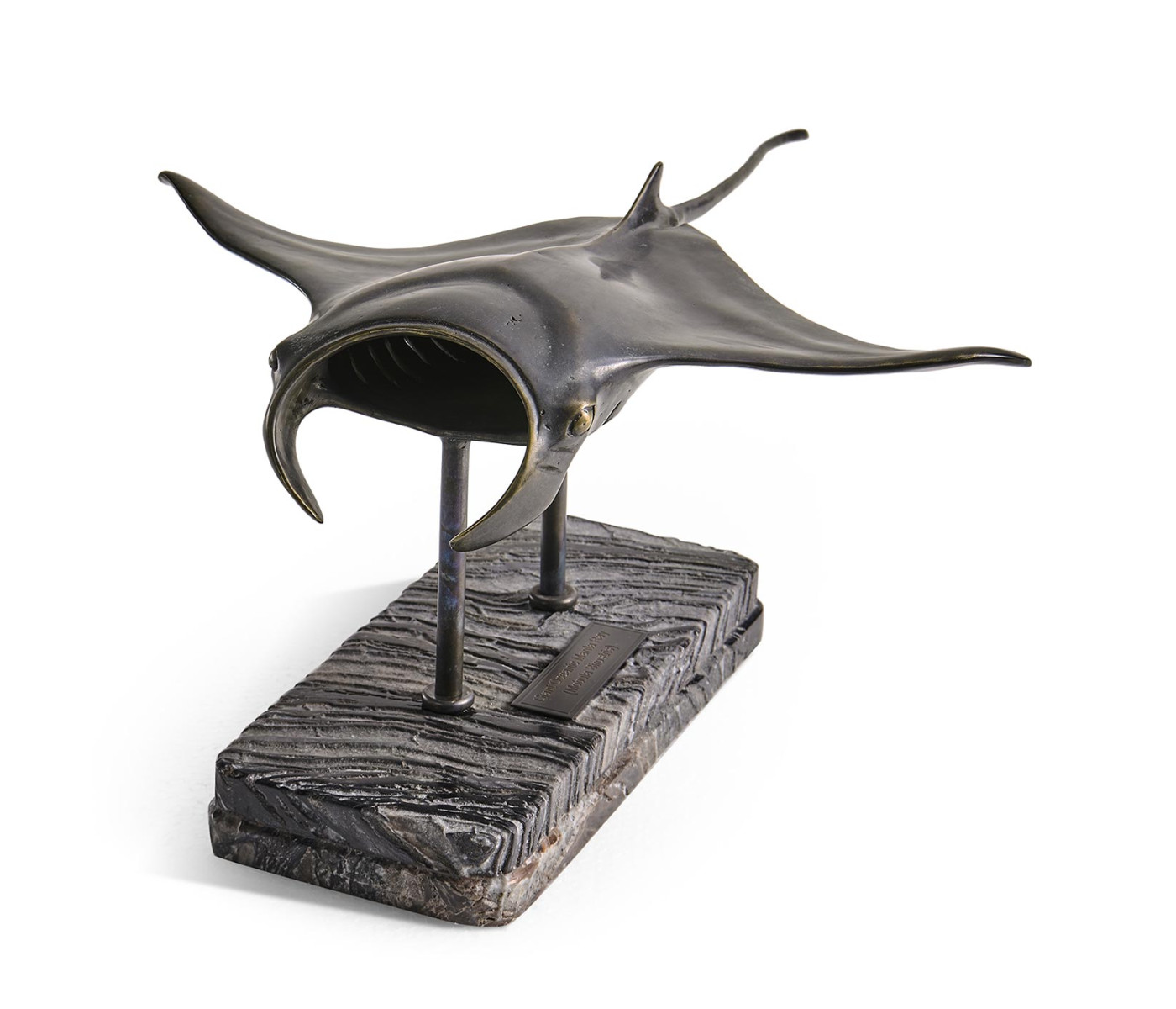 Manta Ray Bronze Statue with Marble Base