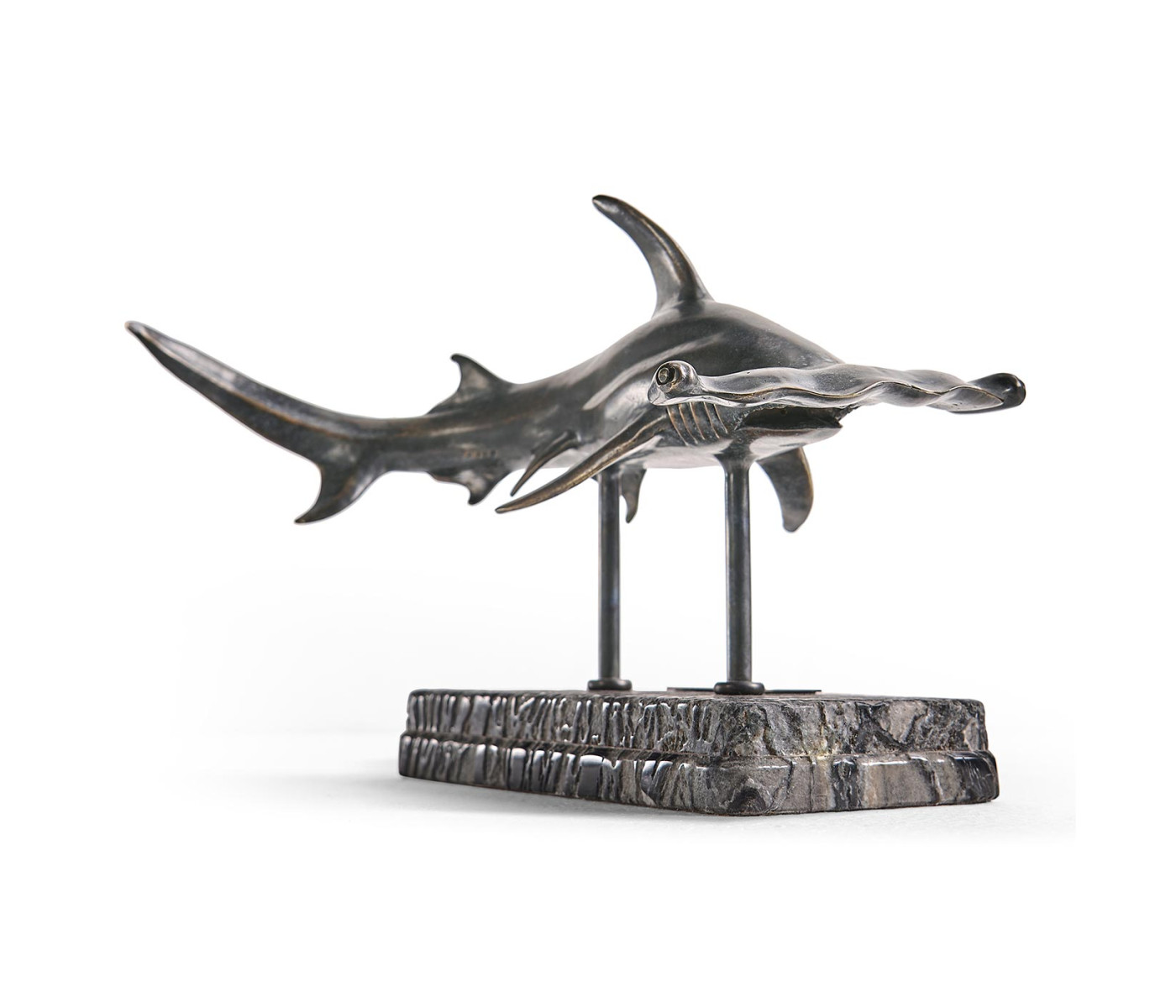 Arc Hammerhead Shark Bronze Statue with Marble Base