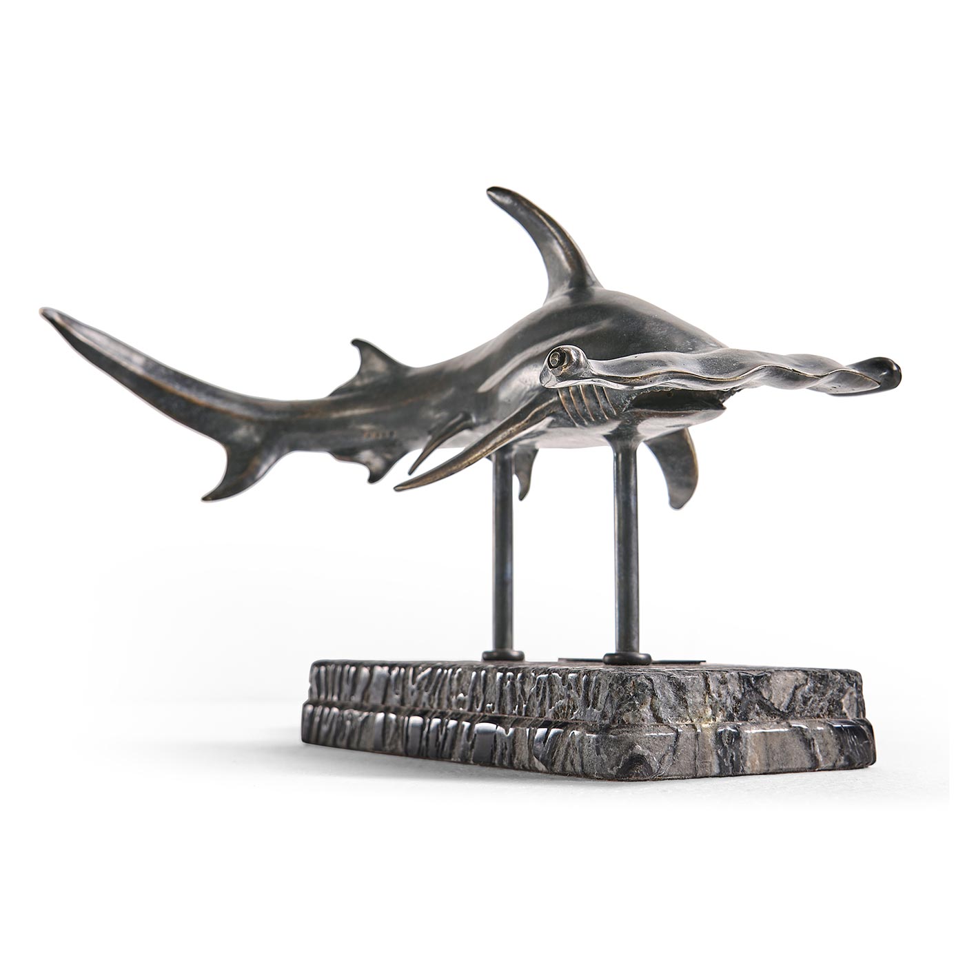 Arc Hammerhead Shark Bronze Statue with Marble Base