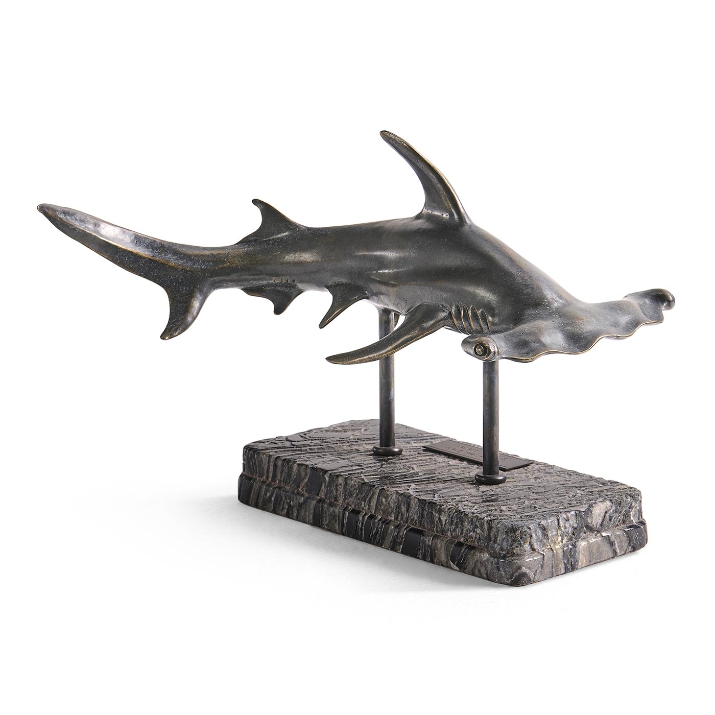 Arc Hammerhead Shark Bronze Statue with Marble Base