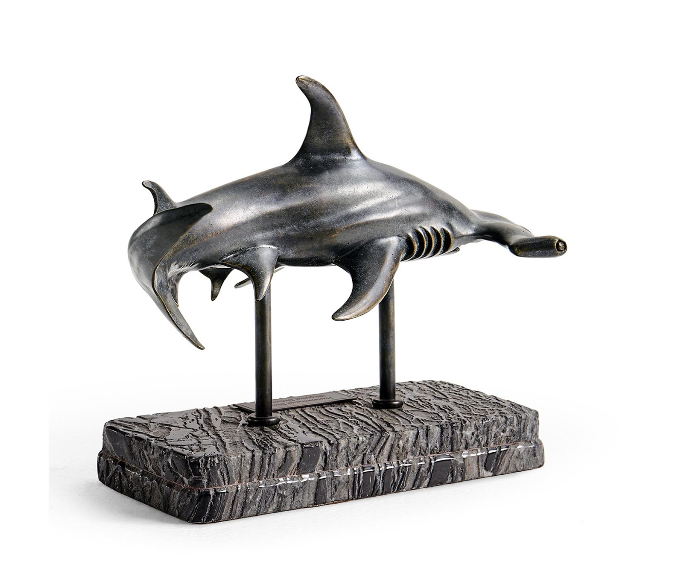 Arc Hammerhead Shark Bronze Statue with Marble Base
