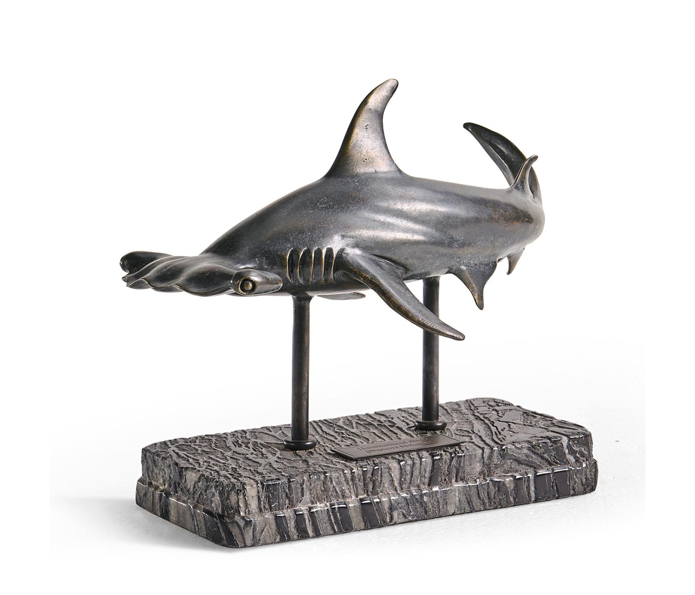 Arc Hammerhead Shark Bronze Statue with Marble Base